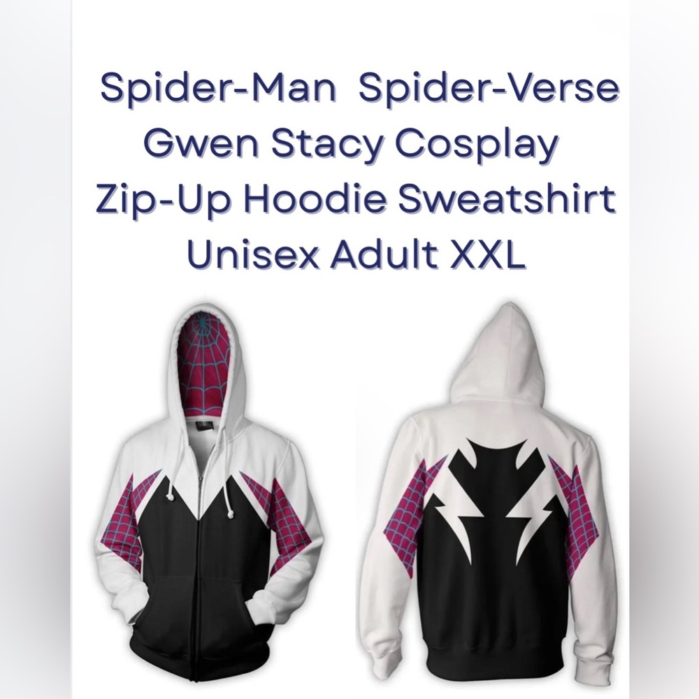 Spider-Man/Spider-Gwen Stacy Cosplay Zip-Up Hoodie Sweatshirt – Unisex Adult XXL